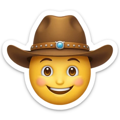 An yellow emoji tipping his brown cowboy hat sticker