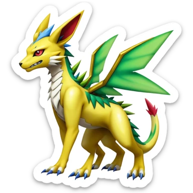  Cool Edgy Shiny Futuristic Ethereal Legendary Zeraora-Digimon-Renamon-Flygon-hybrid full body sticker