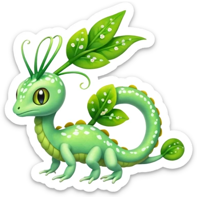 Sparkly White And Green Natural Flowery Colorful Grovyle-Caterpie-Celebi-Fakémon-hybrid-creature (full body)  sticker