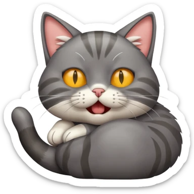 cat sneezing, lying on its back, looking sick sticker