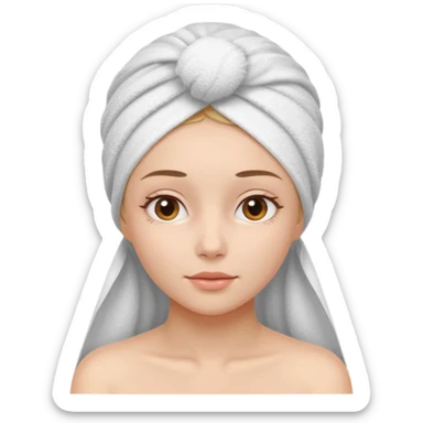 A gril that her head covered with towel and skincare sticker