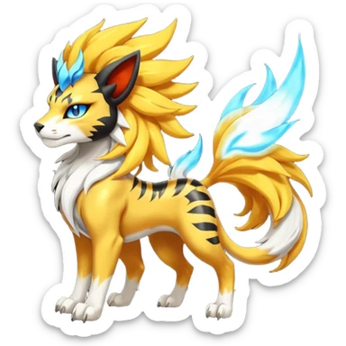 Shiny Glowing Legendary Epic Solgaleo-Pyroar-Torracat-Luxray-Tigress-Houndoom-Liger-Hybrid-Fakemon-hybrid-Creature (full body) sticker