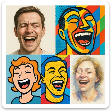expressive laughing face, various styles sticker