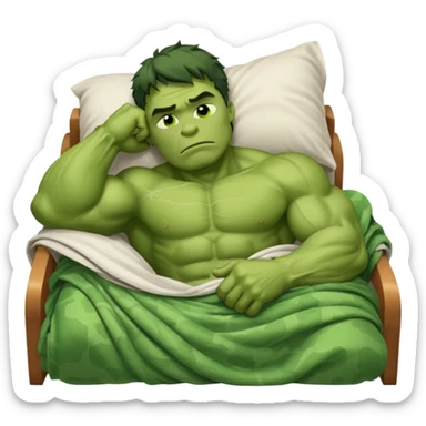 Incredible hulk sleeping lying down in bed under blanket eyes closed sticker