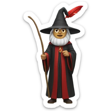 wizard holding a red feather sticker