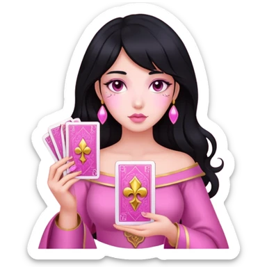 black hair girl with pink pink tarot gold cards sticker
