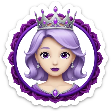 Purple shadow rose silver circle plaque with silver tiara sticker