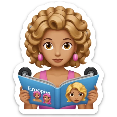 mujer en la peluquería con rulos en la cabeza y leyendo una revista sticker