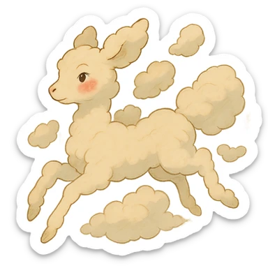 vanilla-colored cloud doe, floating with rosy cheeks and witch-like grace, ghibli style sticker
