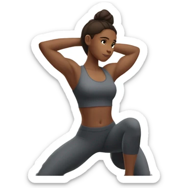 Dark brown haired girl stretching in gym sticker
