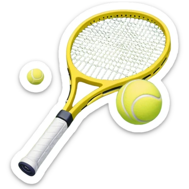 A tennis racket and ball on a grass or hardcourt surface, symbolizing the sport. The racket has a sleek design with tightly strung strings, while the bright tennis ball rests nearby, capturing the essence of precision, agility, and competition. sticker
