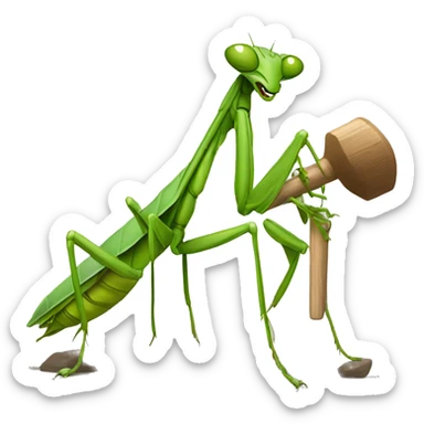 Praying mantis with a mallet sticker