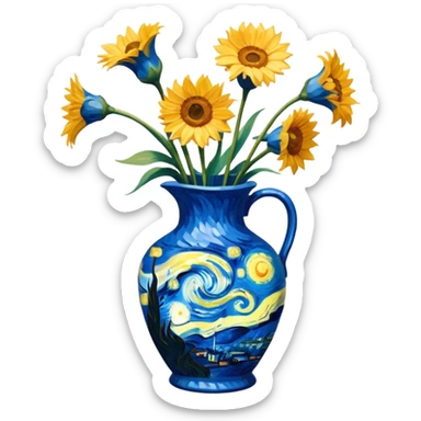 a vase with van gogh painting sticker