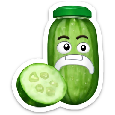 a pickled cucumber with a slice cut off next to it sticker