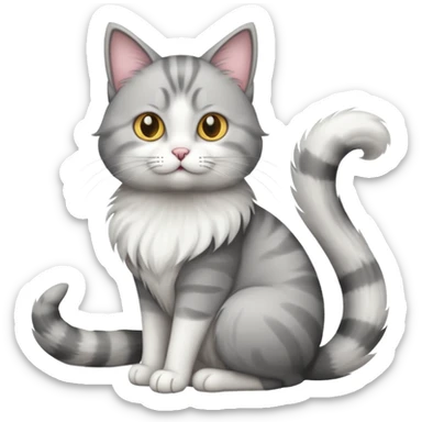 a grey and white cat sitting regally sticker