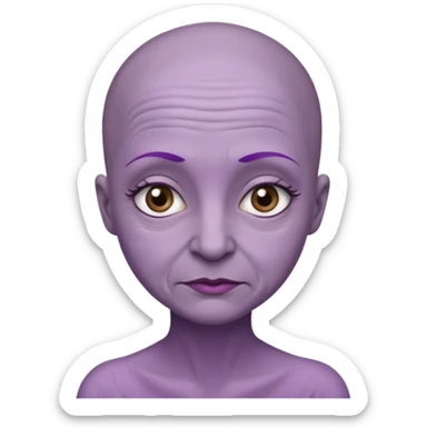 make her skin purple, she has no hair and her eyelashes are huge and she's old sticker