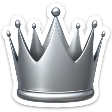 A luxury silver crown emoji, chrome metallic finish, smooth rounded edges, subtle sparkle, polished reflective surface, cute proportions, iOS emoji style, centered on a clean white background, soft studio lighting, no outlines sticker