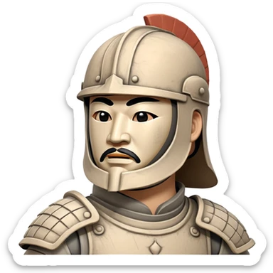 Ancient Chinese terracotta warrior statue with helmet and armor, archaeological artifact from China sticker