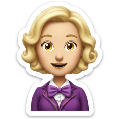 mujer rubia disfraz de Willy Wonka estilo disney sticker