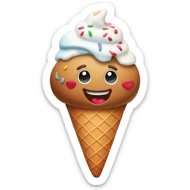 An icecream cone laughing emoji with a Cooke that’s smiling they are holding hands and cute the cookie is decorated like icing  sticker
