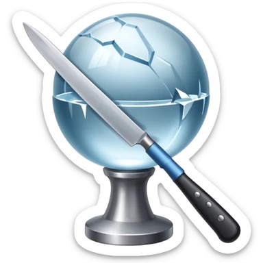 The knife is only visible from above, its tip showing from behind the ice ball. sticker