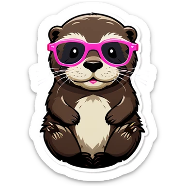 Otter with pink glasses sticker