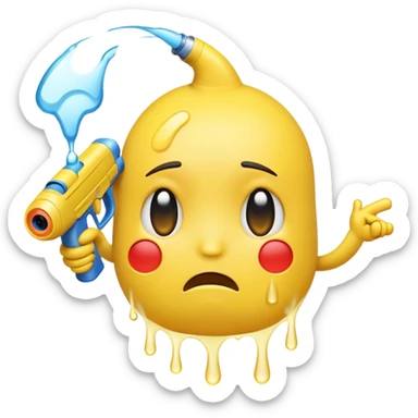 sad emoji with water gun pointing directly at its own head sticker