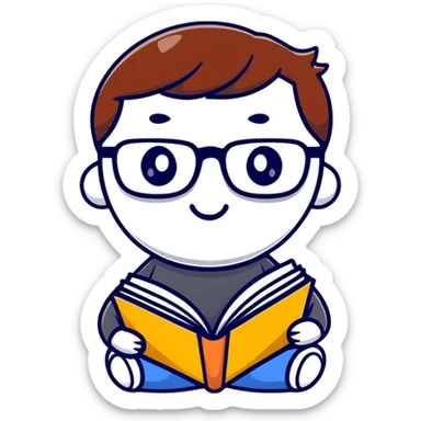 A cute language model token with glasses reading a book sticker