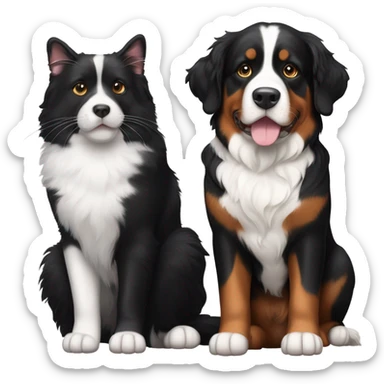 Bernese mountain dog and tuxedo cat sticker