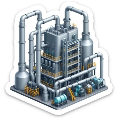 AI-powered factory. It should be a building with pipes sticker
