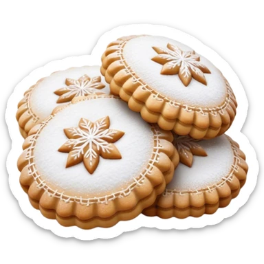 Ma'amoul Cinematic Realistic Ma'amoul Dessert Emoji, depicted as one or two delicate, date-filled cookies lightly dusted with powdered sugar, rendered with intricate textures and warm, inviting lighting. sticker