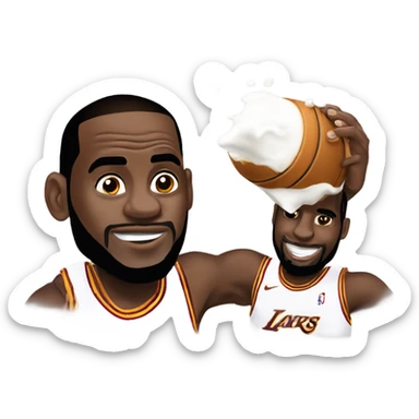 Lebron shooting milk out of the bottom of picture sticker