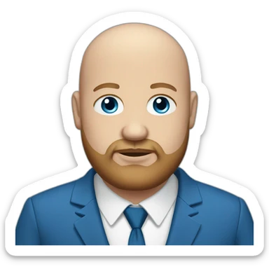 blue-eyed overweight bald man with a beard in a blue suit sticker