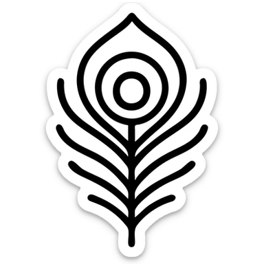 stylized peacock feather, minimal line art, simple and elegant sticker