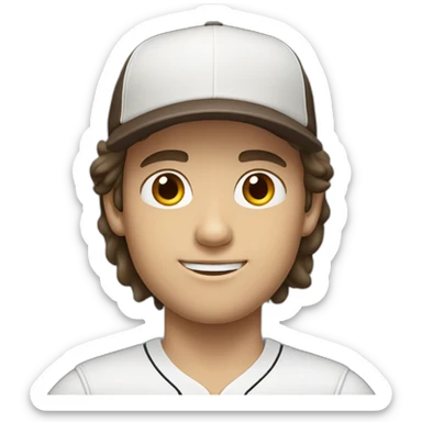 white boy with long dark brown hair baseball cap sticker