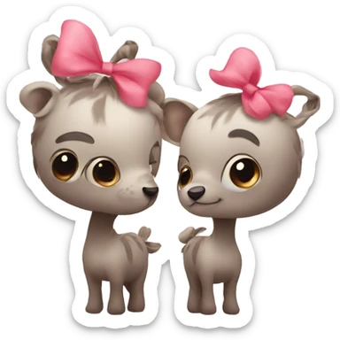 cute unusual animals with bows on their heads hugging sticker