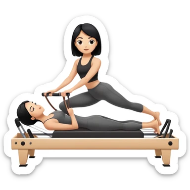 Girl with black hair doing Pilates on reformer machine sticker