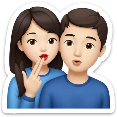 Asian girl blowing kiss to brunette boy  sticker