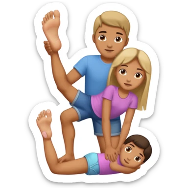 a man (leg) foot placed on a girl's head sticker