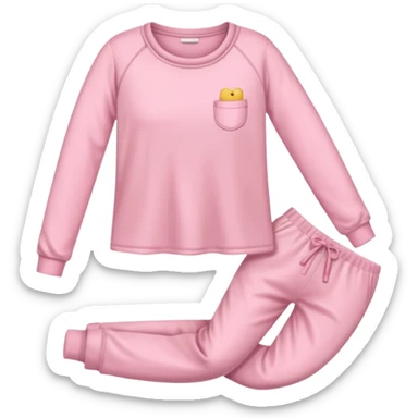  pink ozy two-piece pajama set with a soft fabric texture, long-sleeve top and pants, cute and comfy design, folded or on a hanger, pastel tones, realistic style, isolated on transp sticker