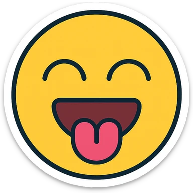 excited emoji with closed eyes, open mouth, tongue up to top lip, icon style sticker
