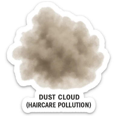 Dust Cloud (Haircare Pollution) in grey-brown (#9E8A78, #BFB5A9, #81796C) sticker