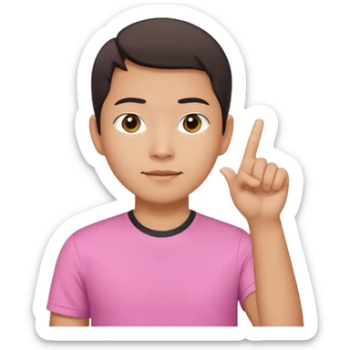 Draw a picture of a person corean pointing to themselves with their other hand raised if pink tshirt  sticker