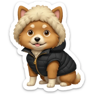  dog in oversized black puffer  sticker