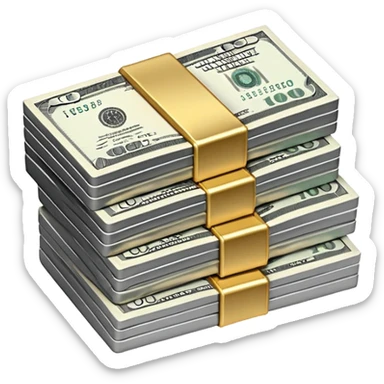 Metallic black-and-white money pack emoji, simple geometric stack of bills,minimal style
 sticker