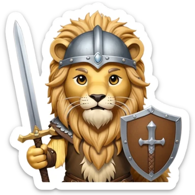 lion with viking helmet and sword behind sticker