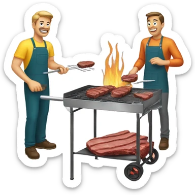 two men make barbecue sticker