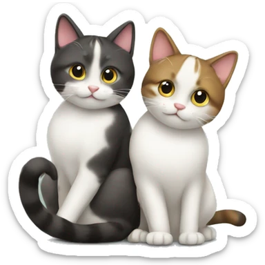 two cats sitting with their tails that make a heart sticker