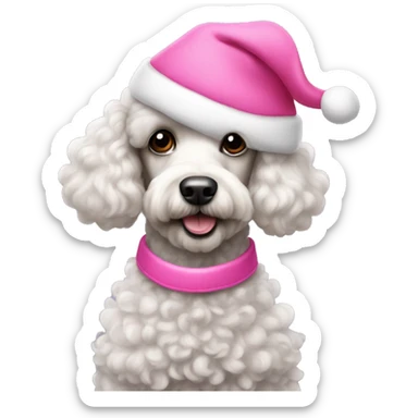 Poodle wearing pink Santa hat sticker