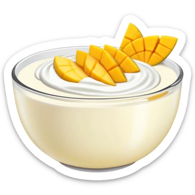 bowl of yogurt with fresh mango slices on top sticker
